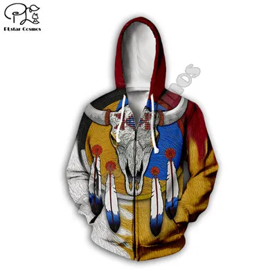 PLstar Cosmos черная туземная индийская толстовка с 3D черепом Lakota Мужская Женская модная толстовка с капюшоном пуловер с длинным рукавом Стиль-7 - Цвет: Коричневый