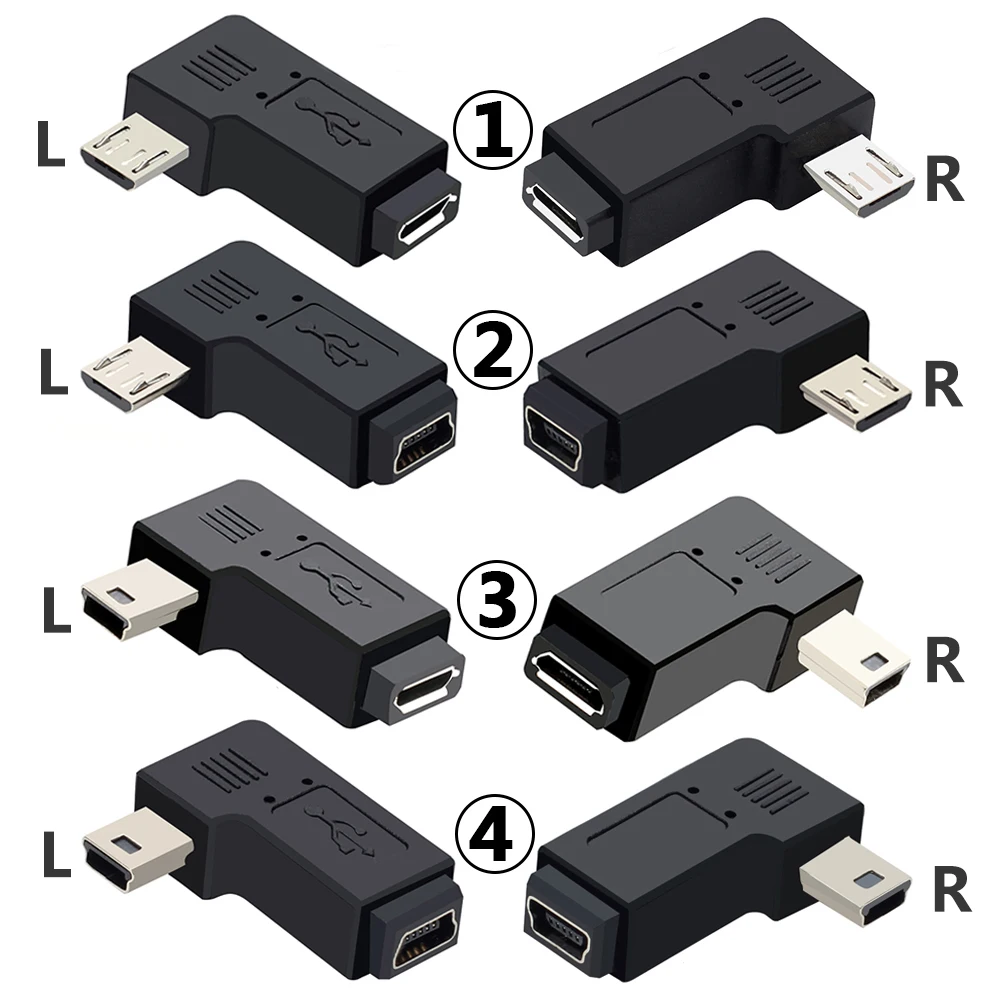 

1 шт. 90 градусов левый и правый угловой мини-USB 5-контактный разъем «мама» к Micro USB «папа» адаптер синхронизации данных штекер Micro USB к мини-USB ра...
