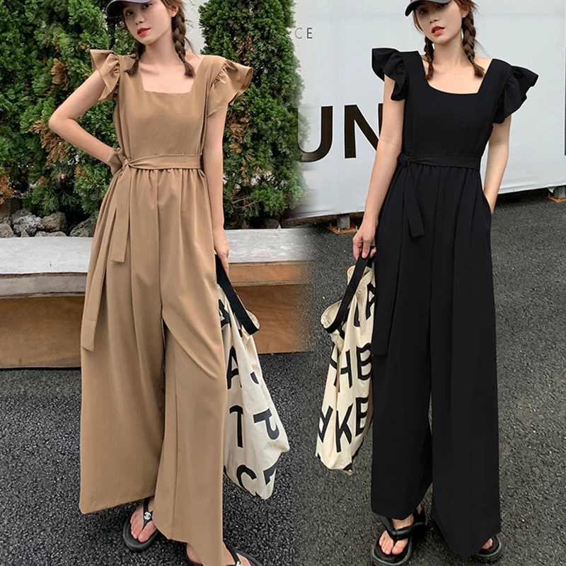 Женский комбинезон с оборками элегантный винтажный высокой талией и широкими