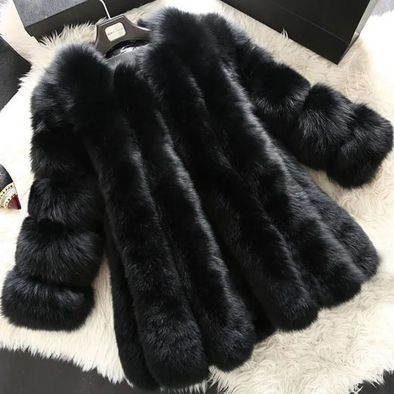

Vogue S-5XL Winter Luxury Faux Fox Fur Coat Slim Long Pink Red Blue Faux Fur Jacket Women Fake Fur Coats Manteau Fourrure