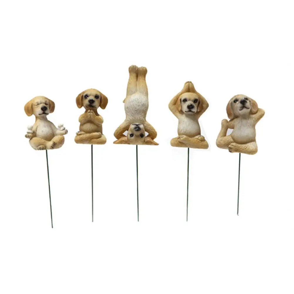 

5PC Yoga Dog Decoration Insert Ground Ornament Courtyard Garden Yard Resin Sculpture Living Room Fitness Dog Decor Statue
