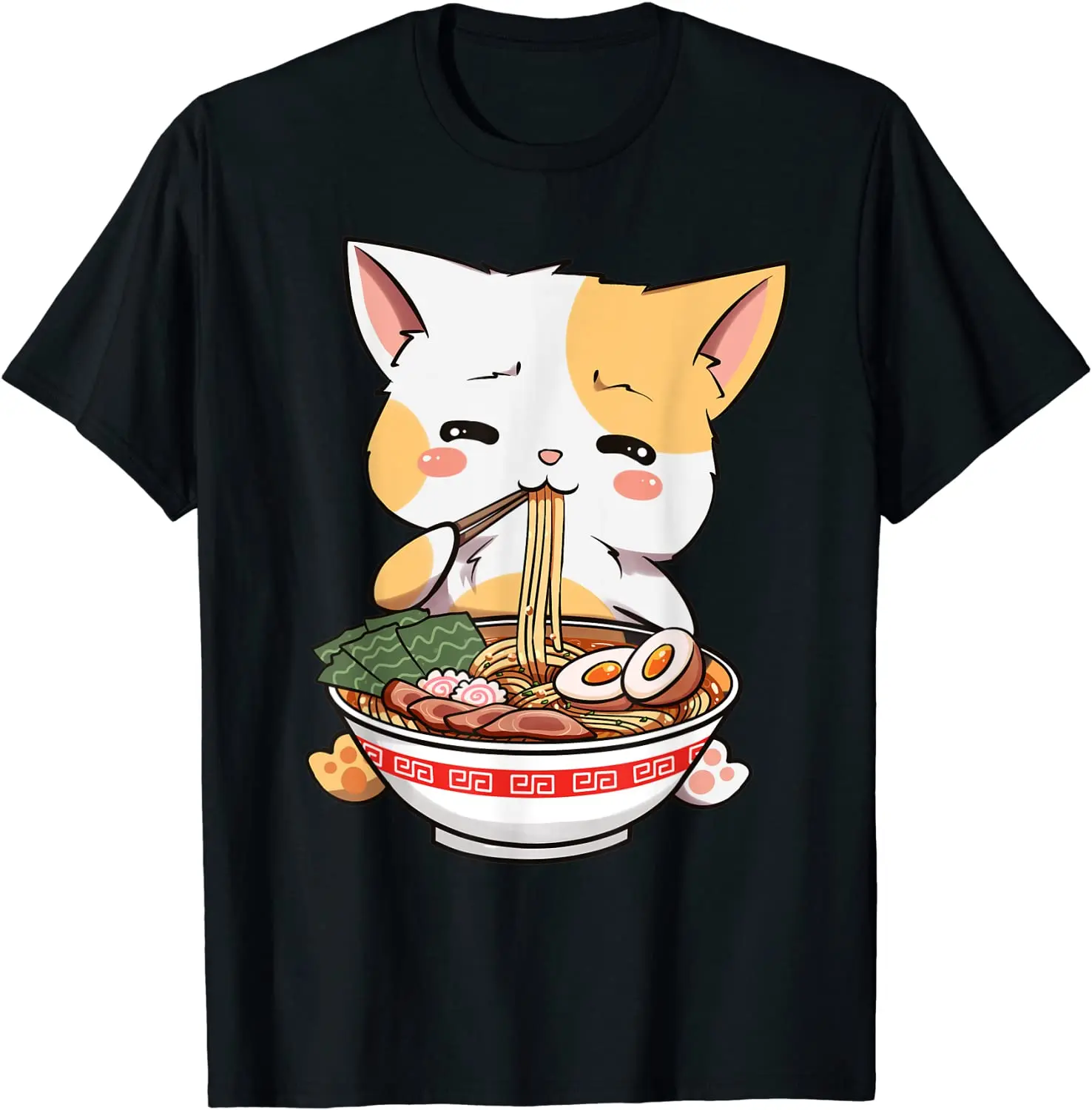 

T Shirt Women Kawaii Summer Tops T-shirt Tee Shirt Unisex Kawaii Neko Ramen Cute Ramen Cat Japanese Noodle Funny Anime T-Shirt