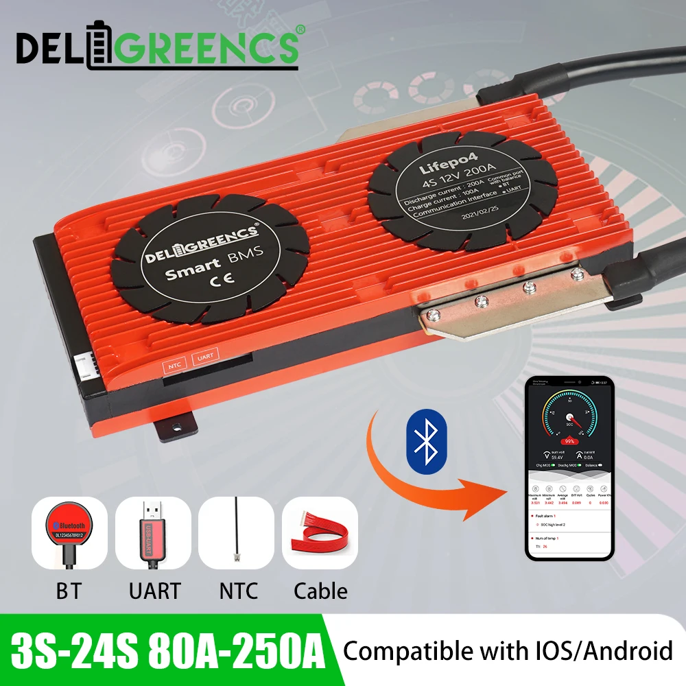 Smart BMS LiFePO4 3S 4S 6S 7S 8S 10S 12S 13S 14S 15S 16S 17S 20S 24S 3.2V Bluetooth APP Uart Cable For Lithium Battery | Электроника