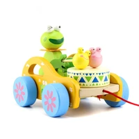 detachable wooden cartoon animals knock drum wooden push and pull trolley cart baby car toy baby toddlers kids baby gift