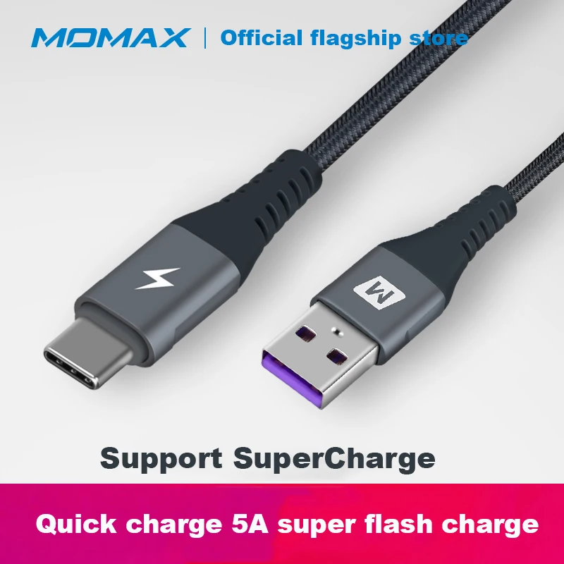 Тканый кабель MOMAX DTA10 5A (usb c usb a 1 2 м) 5А быстрая зарядка передача данных +