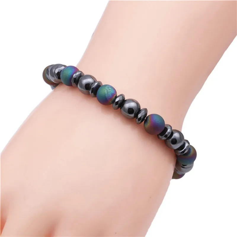 

1Pc Weight Loss Round Black Stone Magnetic Therapy Bracelet Health Care Magnetic Hematite Stretch Bracelets NEW