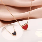 Корейский Стиль простая двойная сторона черный с красным сердцем Форма Подвеска для женщин ожерелье Модные женские ожерелья из нержавеющей стали