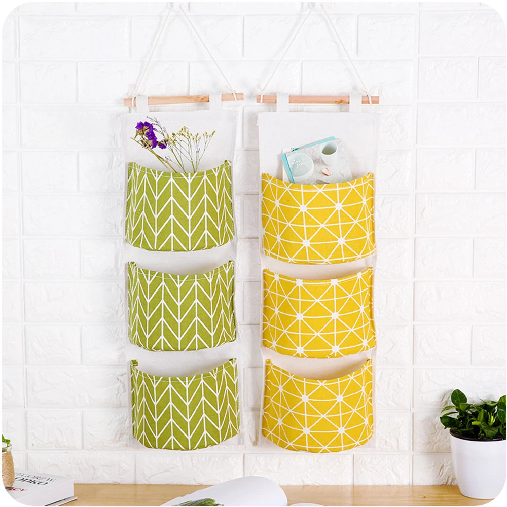 3 кармана настенный дверной подвесной мешок для хранения хлопковый льняной шкаф