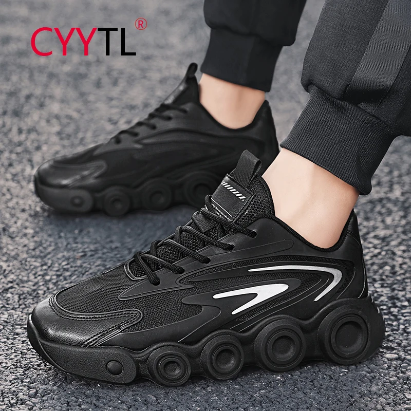 

CYYTL Thick Sole Men's Mesh+Leather Sneakers Breathable Outdoor Sports Running Shoes Casual Walking Boys Tennis for Students