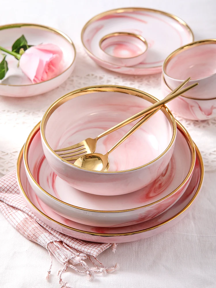 Креативная розовая керамика нордическая Западная плоская тарелка домашний