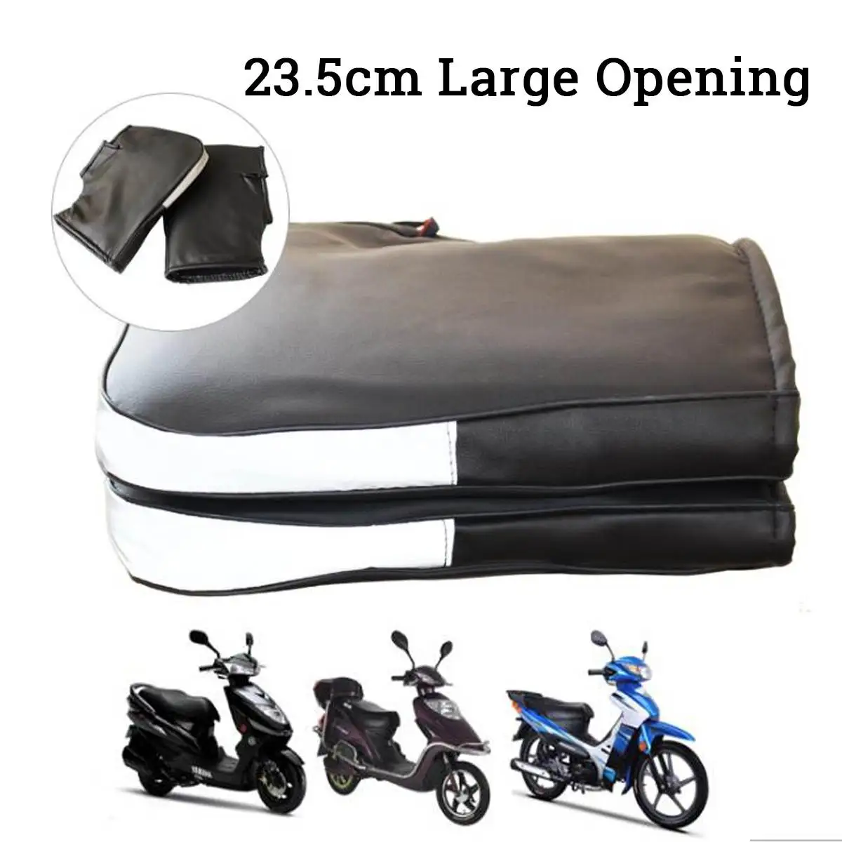 black large open Мотоциклетные ручные рулевые перчатки из искусственной кожи зимние утепленные мотоциклетные ручка скутера Grip Muffs водонепроницаемые ветрозащитные - Цвет: black large open
