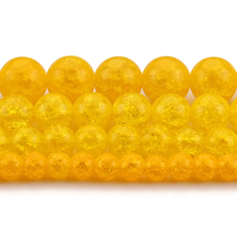 

Yellow Cracked Crystal Quartz Glass Round Loose Beads for Jewelry Making DIY Bracelets Accessories 15'' 6/8/10/12mm