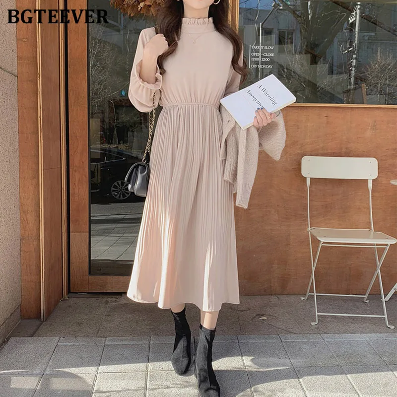 Женское шифоновое платье трапеция BGTEEVER элегантное плиссированное миди с