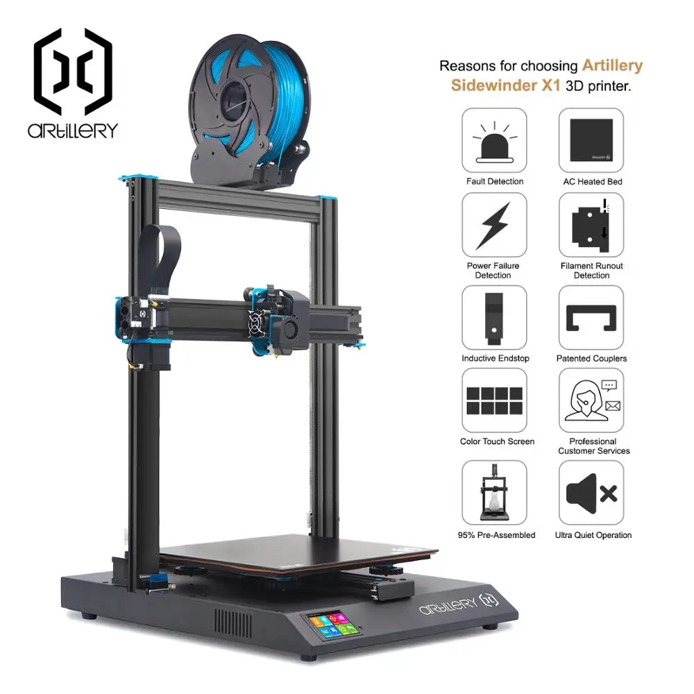 

Artillery 3d Printer Sidewinder X1 SW-X1 High Precision Large Plus Size 300*300*400mm Dual Z axis TFT Touch Screen