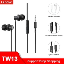 Original Lenovo TW13 Earbuds Wired Earphones In-Ear Stereo Bass Headphones with Microphone for PC Smartphone Wired Headset Gamer