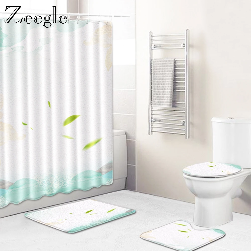 Zeegle Toilet Curtain Bath Mat Set Anti Slip Bathroom Doormat Shower Seat Cover Flannel Soft Pedestal Rug | Дом и сад