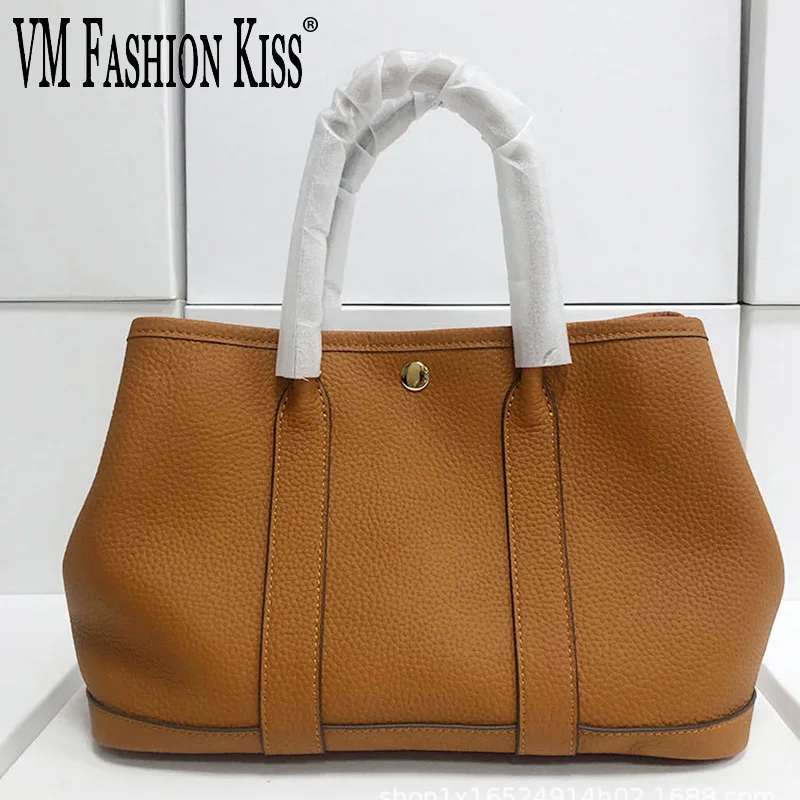 

VM FASHION KISS Ladies Genuine Leather Handbag Europe And America Classic Lychee Pattern Garden Party Tote Bag Big Shopping Bags