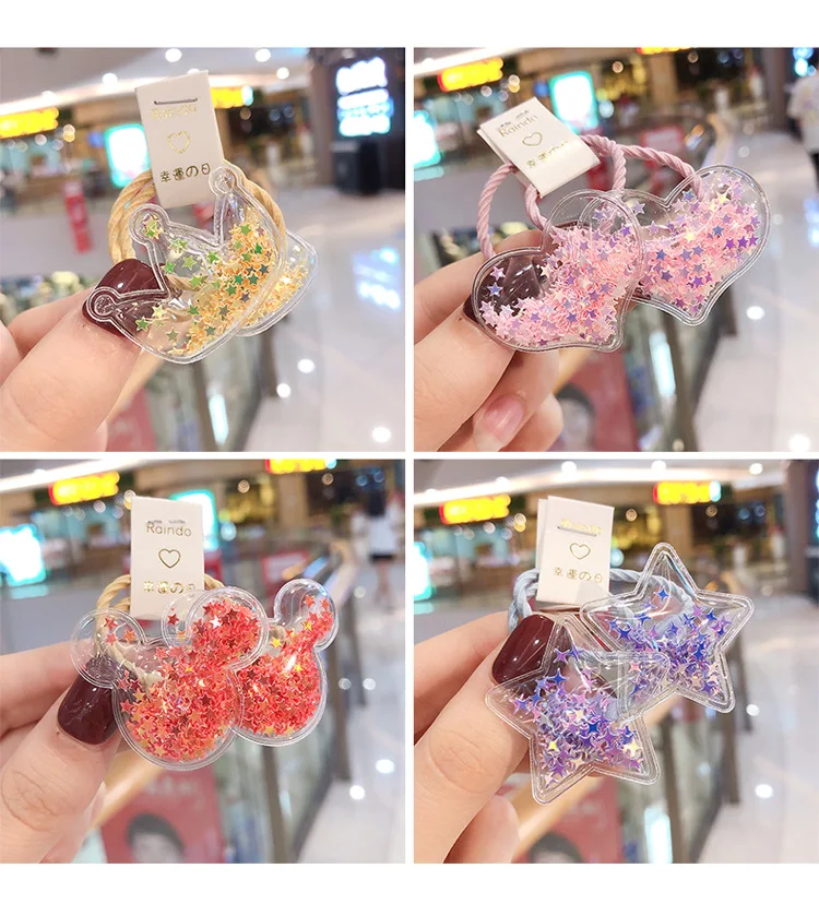 New Cute Crown Star Quicksand Scrunchies Children Girls Kids Elastic Hair Rubber Band Accessories Tie Hair Ring Rope Holder