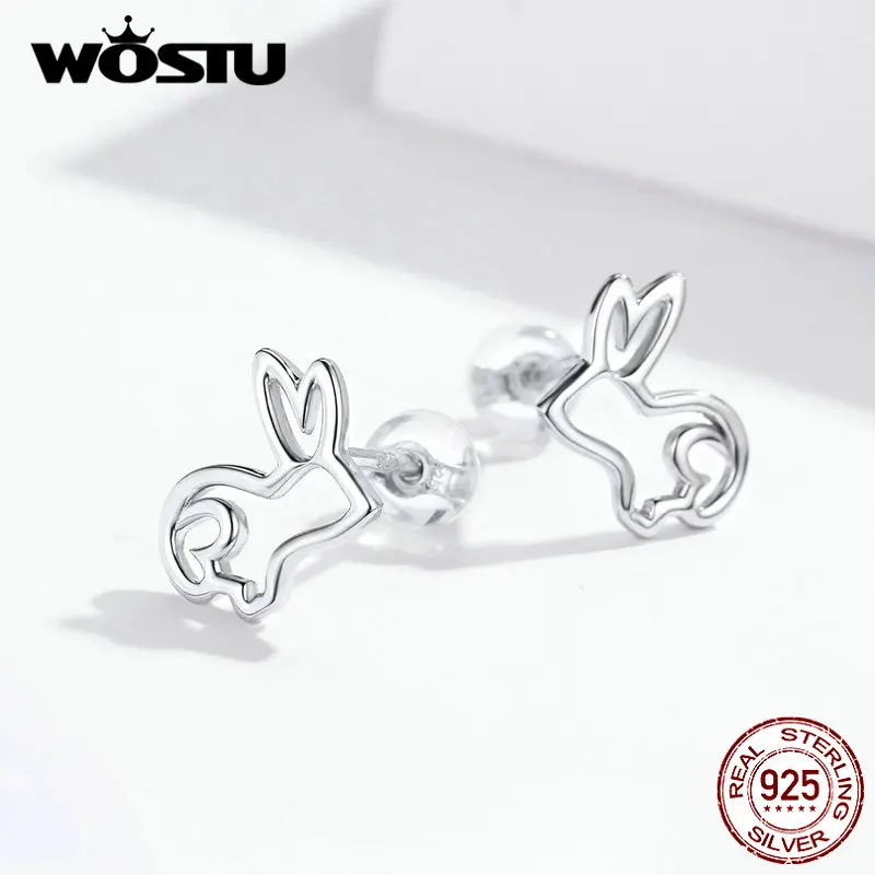 WOSTU, настоящее 925 пробы, серебряные, с кроликом, морковкой, серьги-клипс серебро 925, ювелирные изделия для женщин, модные ювелирные изделия, свадебные серьги CQE698