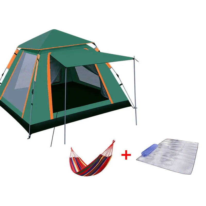 Camping Tent Set 3-4 People Square Single-Layer Tent + Moisture-Proof Pad + Hammock Camping Equipment