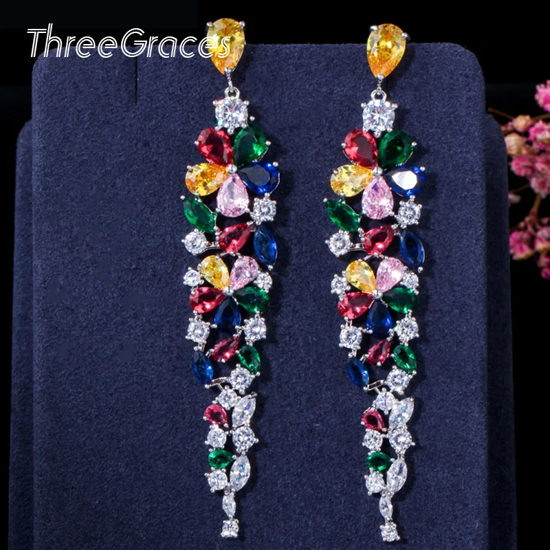 Женские Разноцветные серьги-подвески ThreeGraces длинные серьги в форме цветка с