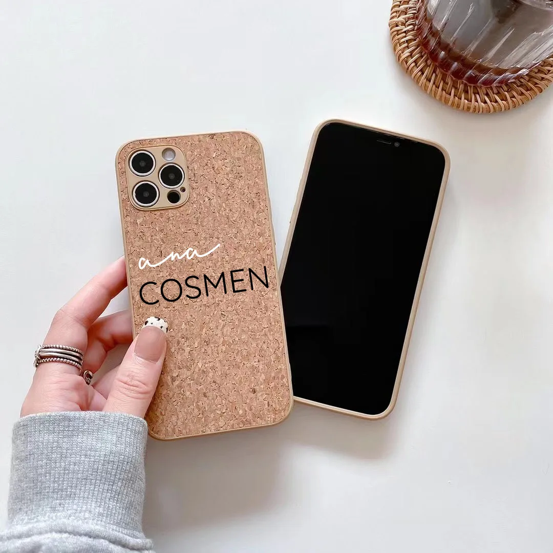 Custom Names image Luxury cork Wooden Case for iPhone 13 12 11 Pro Max 7 8 Plus X XR Xsmax Phone Hard Lens protection Cover | Мобильные