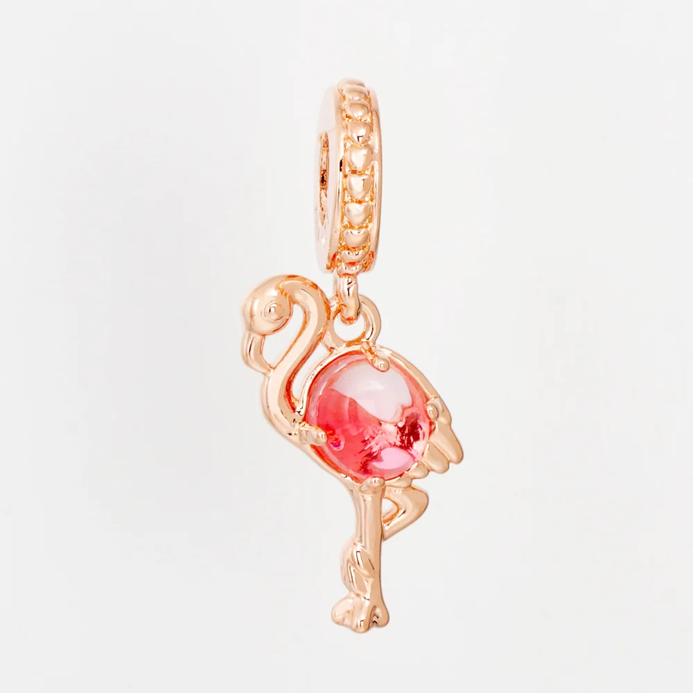 

Authentic 925 Sterling Silver Rose Gold Flamingo Pendant Suitable For Pandora's Wedding Gift Diy Jewelry