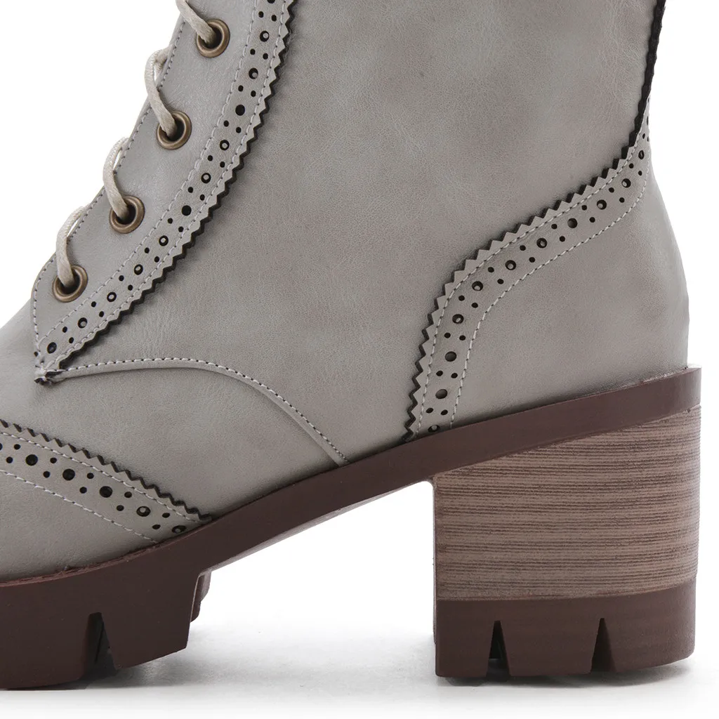 

Vintage Cross-tied Mid-Calf Boots For Woman Square heel PU Leather Waterproof Snow Boots Women shoes Woman Boots