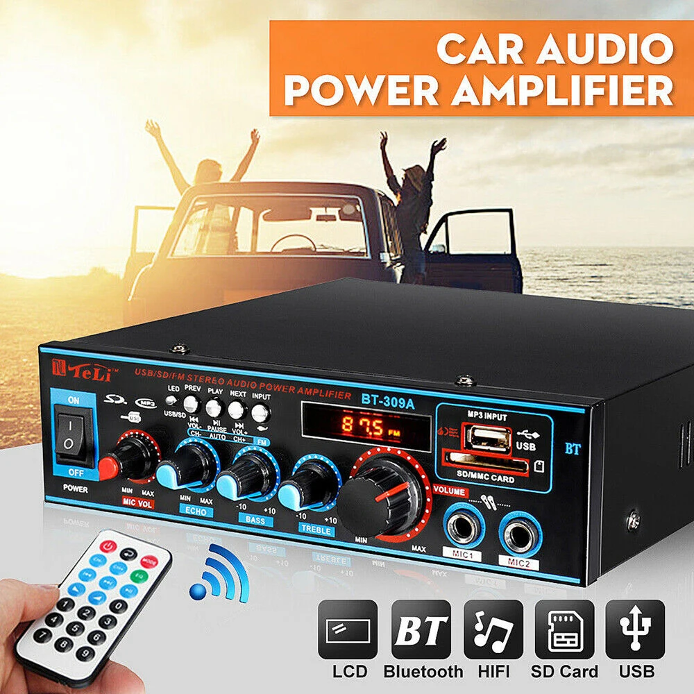 2 канала 800 Вт аудио Мощность FM USB SD мини Bluetooth стерео для автомобиля домашнего