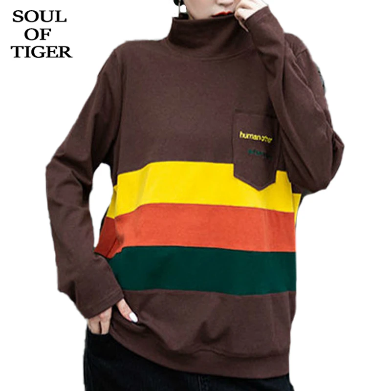 SOUL OF TIGER/Зимние Модные женские повседневные полосатые футболки теплые Плотные