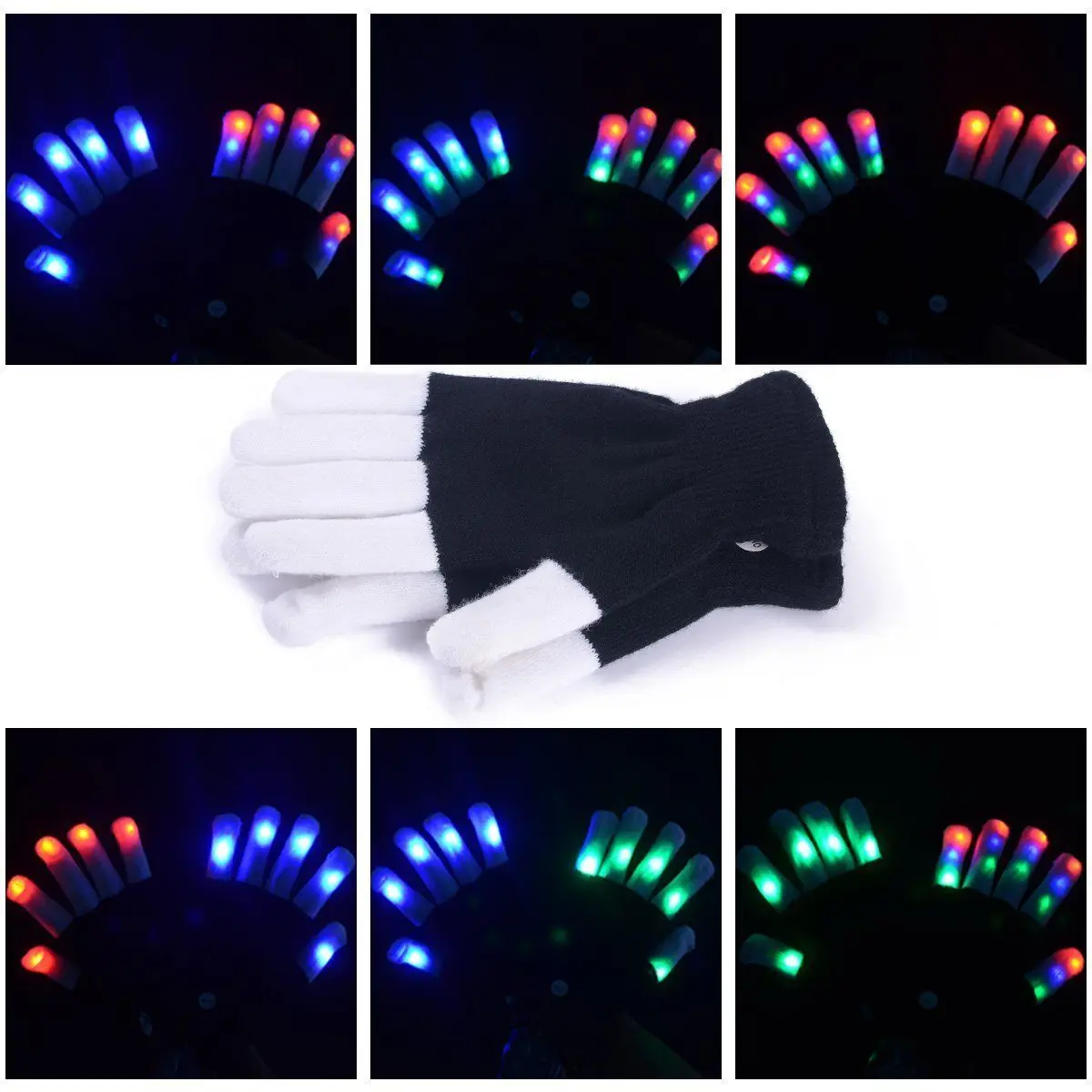 

1pair Novelty Toys LED Glowing Gloves Carnival Glitter Gloves Glowing Lights Finger Tips Lighting Black Adult Children's Toys