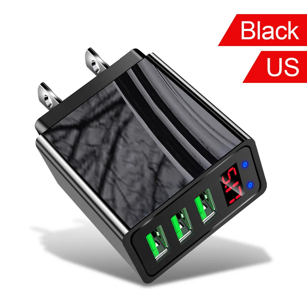 Gtwin 3A светодиодный дисплей USB зарядное устройство Quick Charge 3,0 EU US мобильный телефон 3 порта быстрое настенное зарядное устройство для iPhone 11 XS 7 samsung Xiaomi - Тип штекера: US Black