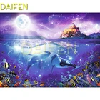 Полноразмерная картина из искусственных страз, замок, дельфин, луна, полная круглая картина из страз, вышивка крестиком, замок, море, сделай сам, 3D Алмазная мозаика