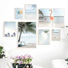 Настенная картина из тропического моря, пляжа, волны, фламинго, пальма, Картина на холсте, скандинавские плакаты и принты, настенные картины для декора гостиной