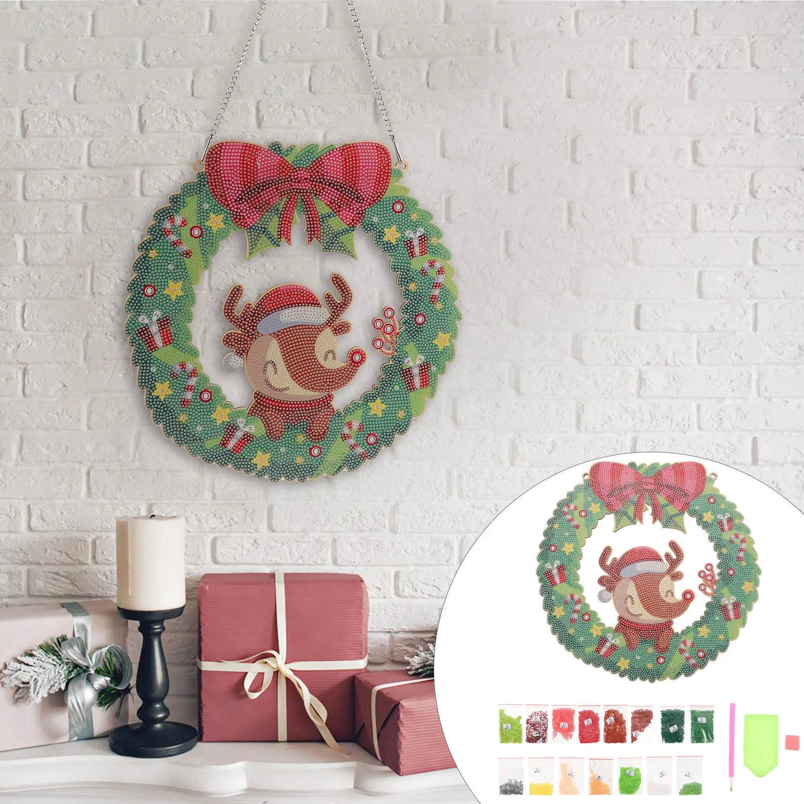 

1 Набор, Рождественский венок с алмазами 5D