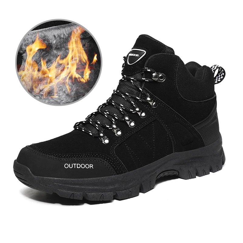 

Брендовые мужские зимние ботинки для осени и зимы, теплые плюшевые мужские ботинки, прогулочная обувь, ботильоны, уличные Нескользящие мужс...