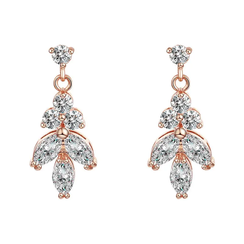 post pin ROSE GOLD WEIMANJINGDIAN Новое поступление белое золото цвет покрытием фианит огранки «маркиза» Кристалл CZ Циркон Свадебные серьги для женщин невесты - Окраска металла: post pin ROSE GOLD