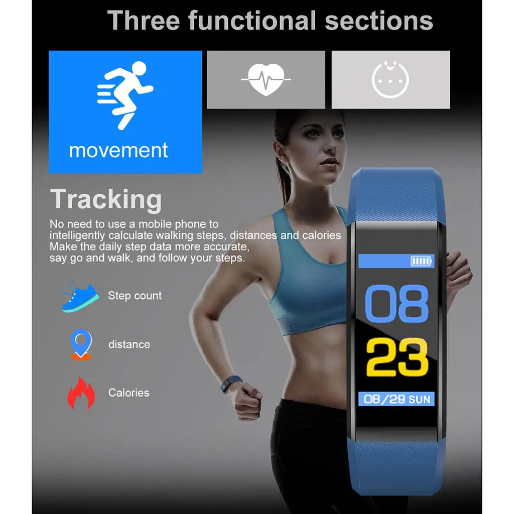 

115Plus Smart Watch 16GB Bluetooth IP67 Smart Bracelet Wristband Fitness Bracelet Watch Sports Fitness Blood Pressure Passometer