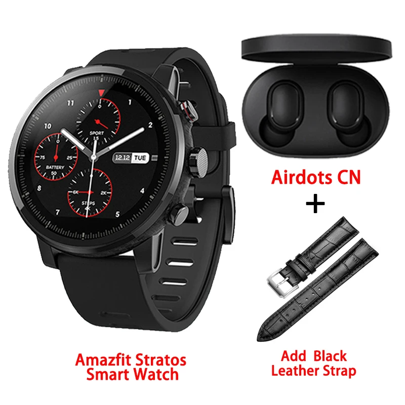 Black Leather strap Amazfit Stratos умные часы gps 5ATM водонепроницаемые 2.5D gps монитор сердечного ритма спортивные плавательные умные часы Xiaomi экосистема продукт - Цвет: Black Leather strap