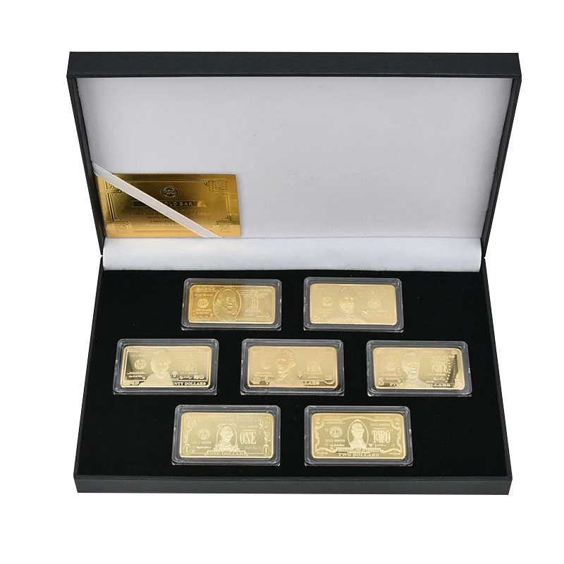 7pcs with box WR 7 шт./лот долларов США ВЫЗОВ Золотой бар с монетницей Америка коллекционные монеты слиток Набор сувениры подарки дропшиппинг - Цвет: 7pcs with box