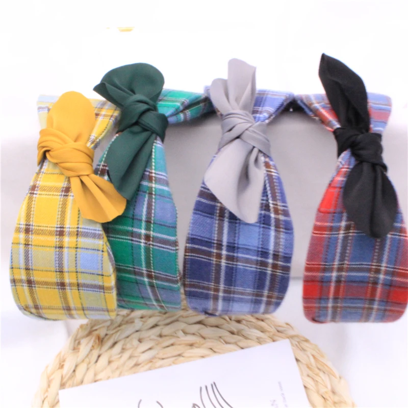 Весна-лето 2020 универсальная клетчатая повязка на голову с широкими завязанными