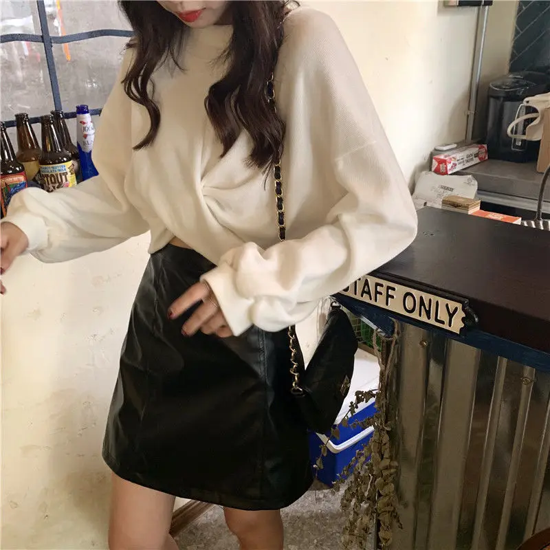 Женские толстовки без капюшона простые укороченные топы пуловер с круглым