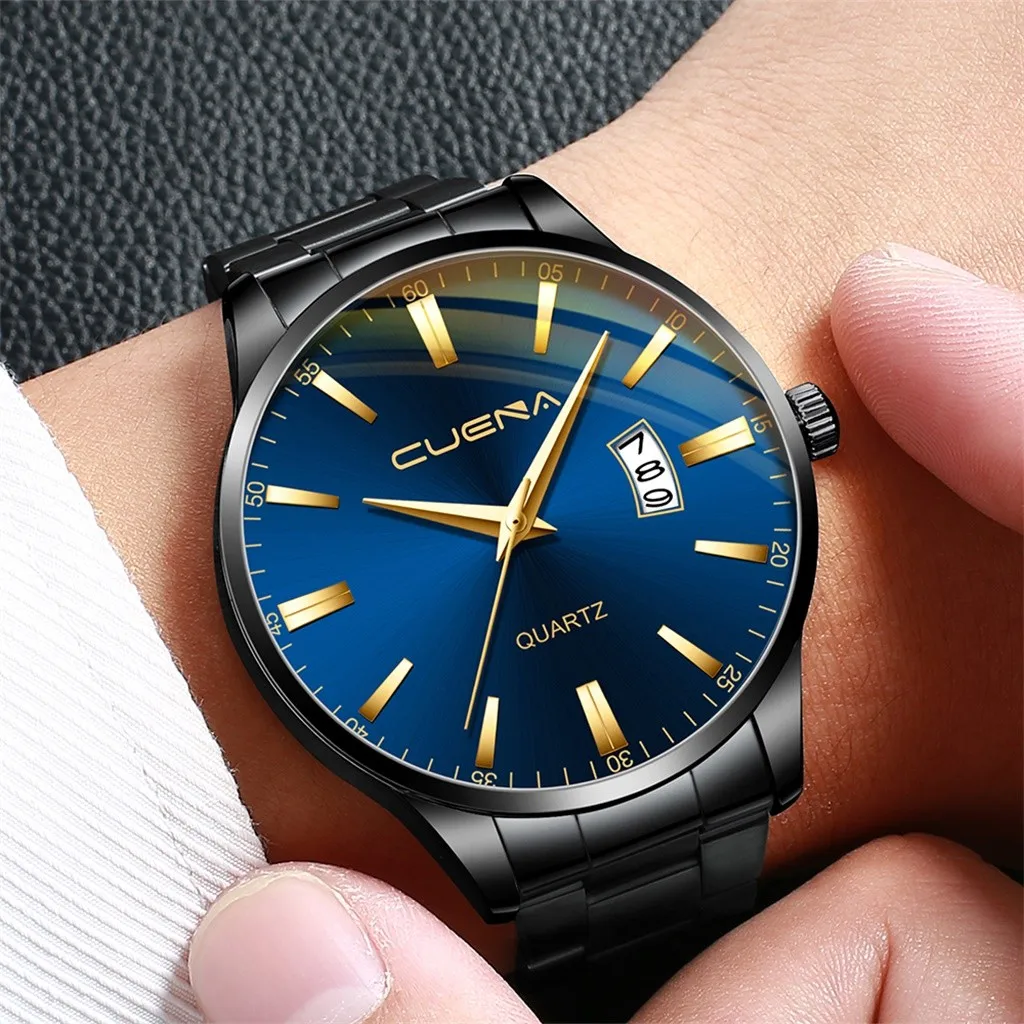 Часы наручные мужские кварцевые с календарем модные покрытием из нержавеющей