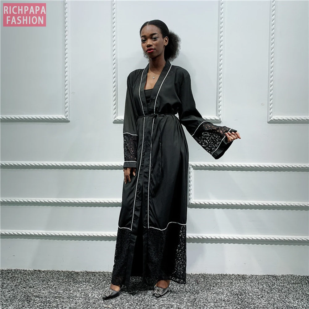 Открытая кружевная Абая кимоно кардиган хиджаб мусульманское платье женское