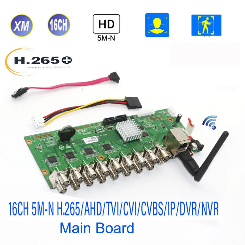 Wifi DVR Board 16 Channels 5M-N 1080P H.265+ NVR AHD TVI CVI XVI CVBS IP 6 in 1 Video Recorder 16CH 3 IN | Безопасность и защита