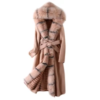 real fox fur coat detached lining natural rex rabbit fur parka 100 double side wool cashmere coat casaco feminino