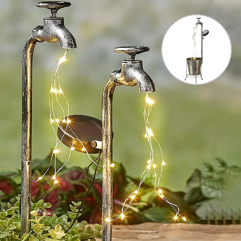 

Outdoor Garden Art Light Decoration Solar Powered Water Faucet Planter Watering Can Style Fairy LED Strands Lamp Lawn Sculptures