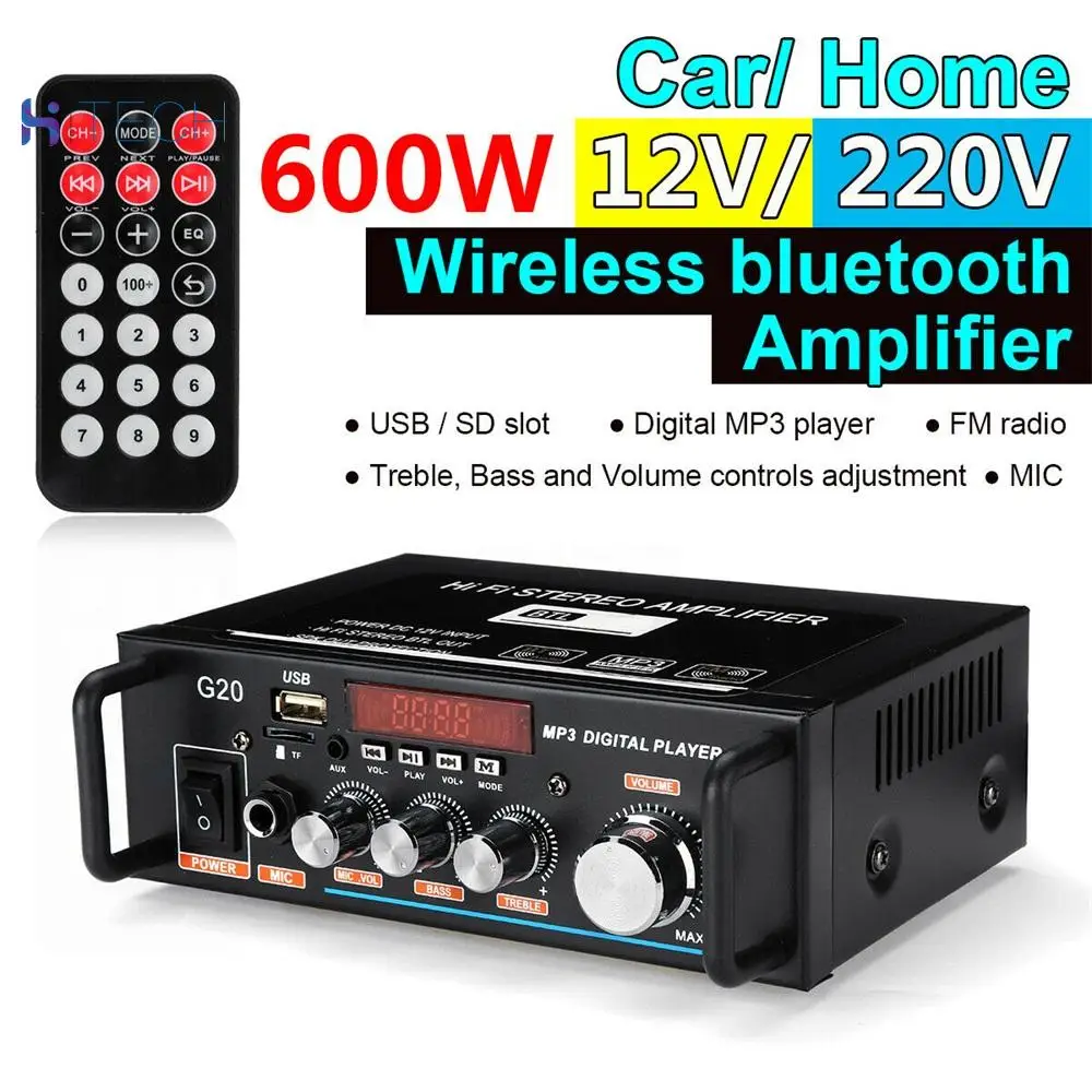 600 Вт Цифровой Hi Fi bluetooth аудио стерео усилитель Amp USB/FM/SD/Mic Home & Car|Операционные