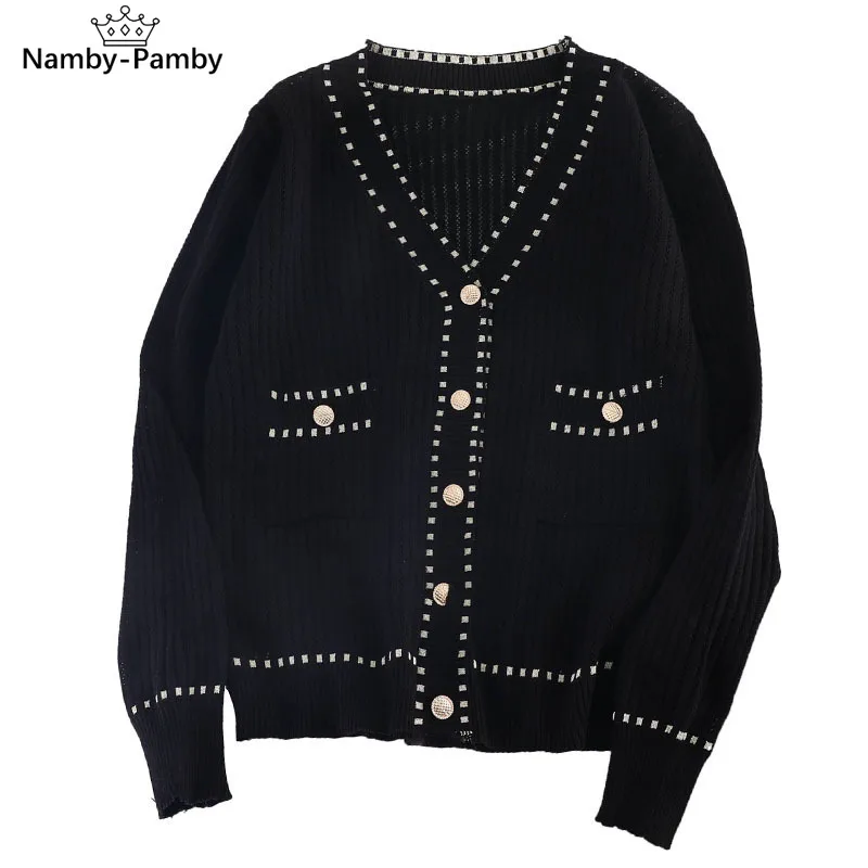 

Spring Autumn Women's Cardigan New Single-breasted Stitching Cardigan Korean Style Loose and Thin Knit Female Sweater Coat LL295
