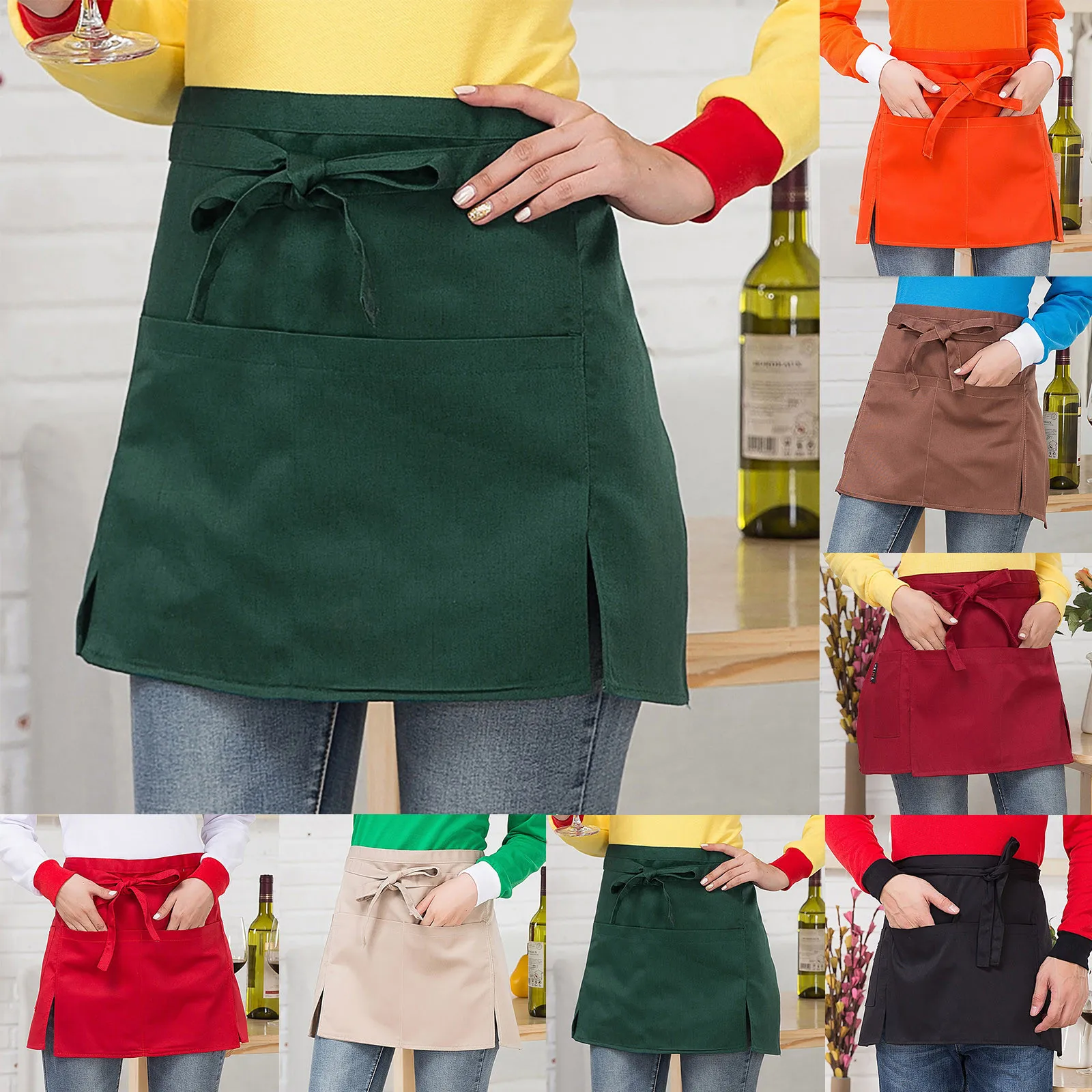 

Unisex Waist Apron 2 big pockets Catering Restaurant Cafe Beverage Store Cook Waiter Waitress Work Uniform Apron